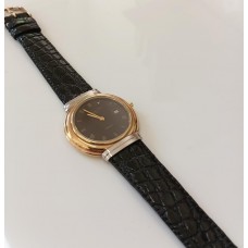VINTAGE Christian Dior γυναικείο ρολόι με επίχρυσο και ασημί καντράν και μαύρο δερμάτινο λουράκι (VIN16)